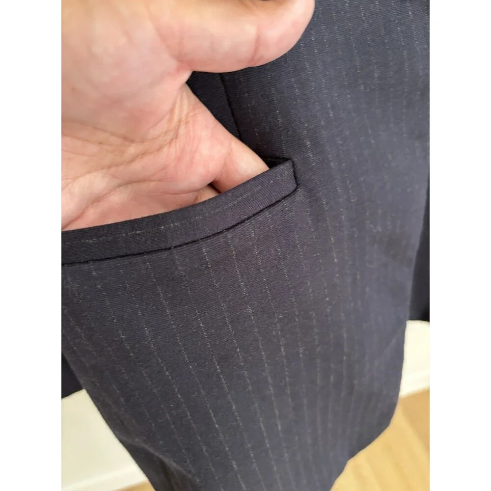 Spanx Perfect Oversized Blazer Womens L Navy Blue Collarless Ponte Office Career